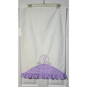 Kitschy Needlepoint Pillowcase Standard Embroidered Victorian lady 31"x20" VTG‎